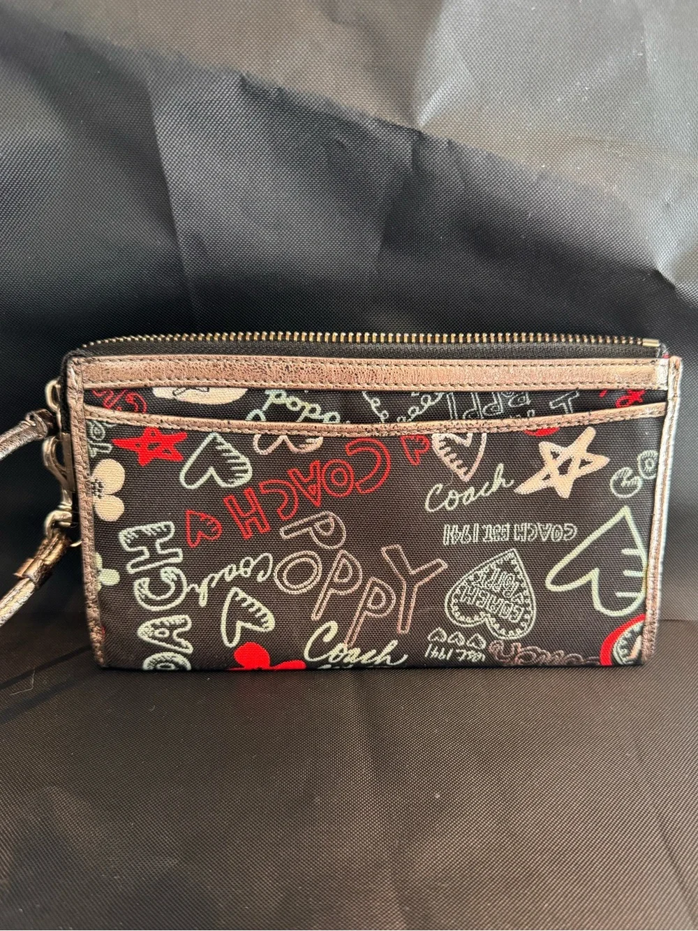 Coach Poppy Black & Metallic Wristlet